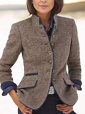voordelige Blazers &amp; Kostuums-Dames Jas Buiten Met zakken Effen Comfortabel Stijlvol Normale pasvorm bovenkleding Lange mouw Herfst khaki S