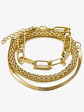economico Accessori da donna-set di bracciali alla moda color oro da donna: catena spessa, elegante catena a serpente e bracciale rigido strutturato per un look a strati elegante