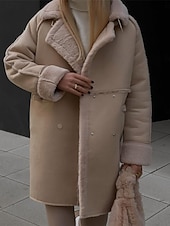 billiga Puffers &amp; Parka-Dam Fleece-jacka Teddyrock Håller värmen Andningsfunktion Ficka Fleecefodrad Ledigt Slät Semester Gata Dagliga kläder Utekväll Enkelknäppt Normal Nedvikt Normal Långärmad Ytterkläder Vit Kaki Mörkgrå