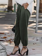 お買い得  パンツ-女性用 チノパン ファッション ストリートファッション 全長 ハイウエスト 平織り ポケット 弾性ウエストバンド 快適 ソフト マイクロエラスティック アウトドア ストリート アーミーグリーン ワイン ブラック ホワイト 春 &amp; 秋 レギュラー