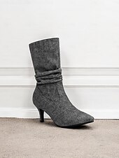 cheap Slouch Boots-Women&#039;s Beige Slouch Mid-Calf Boots with Pointed Toe and Kitten Heel – Chic Fall Fashion for Casual and Dressy Occasions