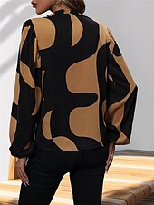 voordelige Vrouwen Werk Tops-Dames Overhemd Blouse Geometrisch Casual Lange mouw Gekerfde nek Normale tops Dagelijks Afdrukken Zwart Wijn Herfst Winter