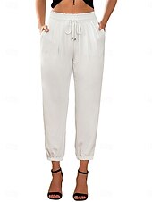 お買い得  パンツ-女性用 チノパン ファッション ストリートファッション 全長 ハイウエスト 平織り ポケット 弾性ウエストバンド 快適 ソフト マイクロエラスティック アウトドア ストリート アーミーグリーン ワイン ブラック ホワイト 春 &amp; 秋 レギュラー