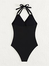economico Costumi interi-Per donna Costumi da bagno Un pezzo Monokini Costume da bagno Retato Schiena scoperta Fasciante in vita Vita alta Taglia piccola Festività Abbigliamento mare Tinta unica Halter Neck Senza maniche