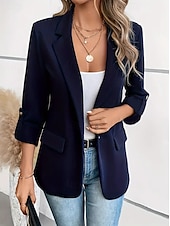 billiga Blazers och kostymer-Dam Kavaj Knapp Ensfärgat Ledigt / vardag Stylish Normal Ytterkläder Långärmad Vinter Rödvin S