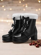 tanie Buty śniegu i zimowe-damskie brązowe botki z futerkiem i kokardkami - wygodne i stylowe obuwie na zimowe i świąteczne okazje