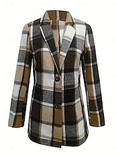billiga Blazers och kostymer-Dam Kavaj Utomhus Justerbara Rutig Andningsfunktion Stylish Normal Ytterkläder Långärmad Höst Kaffe S