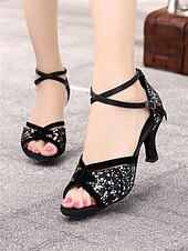 abordables Chaussures de danses latines-chaussures de danse à paillettes pour femmes avec brides croisées – talons de salon latins confortables pour les spectacles et les fêtes