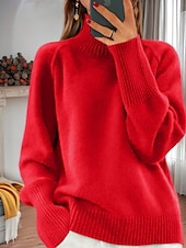 cheap Pullovers &amp; Tops-Women&#039;s Sweater Pullover Sweater Jumper Turtleneck Knit Knitted Raglan Sleeves Spring Fall Home Daily Holiday Daily Casual Soft Long Sleeve Pure Color White Light Green