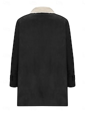 baratos Puffers &amp; Parka-Mulheres Casaco de lã Casaco de pelúcia Manter Quente Respirável Botões Bolsos Forrada com Fleece Casual Tecido Férias Rua Roupa Diária Para Noite Não Trespassado Padrão Aberto para a Lateral Normal