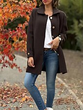 abordables Manteaux Trench-Manteau Femme Extérieur Plein Air Usage quotidien mode Décontractées Avec poches Normal Manteau Noir Abricot Café Automne Hiver Boutonnage Simple Col rabattu Standard S M L XL 2XL