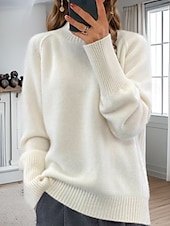 cheap Pullovers &amp; Tops-Women&#039;s Sweater Pullover Sweater Jumper Turtleneck Knit Knitted Raglan Sleeves Spring Fall Home Daily Holiday Daily Casual Soft Long Sleeve Pure Color White Light Green