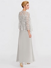 preiswerte Mit Jacke-A-Linien-Kleid, Strandhochzeitsanzug, Kleid für die Mutter der Braut, eleganter gerader Ausschnitt, knöchellang, Chiffonspitze, 3/4-Ärmel mit Spitze, seitlich drapiert, einfarbig, 2025