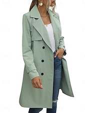 billiga Kappor och trenchcoats-Dam Kappa Utomhus Gata Dagliga kläder Höst Vinter Lång Täcka Normal Håller värmen Andningsfunktion Stylish Ledigt Jacka Långärmad Slät Med fickor Med bälte Grön Kaki