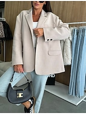 billiga Blazers och kostymer-Dam Kavaj Knapp Slät Bekväm Mode Normal Ytterkläder Långärmad Vinter Svart S