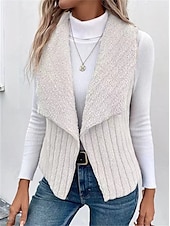 billige Vest-Dame Fleecevest Hold Varm Pustende Fleece Lined Fritid عادي Feriereise Gate Dagligdagstøy Ut på byen Åpen Forside Normal Aftæpning Normal Ermeløs Yttertøy Hvit Kakifarget Grå Høst Vinter