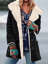 baratos Puffers &amp; Parka-Mulheres Casaco de lã Casaco de pelúcia Manter Quente Respirável Botões Bolsos Forrada com Fleece Casual Tecido Férias Rua Roupa Diária Para Noite Não Trespassado Padrão Aberto para a Lateral Normal