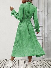 abordables Robes fleuries décontractées-robe midi à fleurs à col en V et manches longues pour femme printemps automne