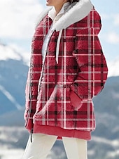 economico Puffers &amp; Parka-Per donna Giacca in pile Cappotto teddy Giacca con cappuccio Tenere al caldo Traspirante Cerniera Tasche Stampa Collo di pelliccia Informale A quadri Da mare Strada Da tutti i giorni Per uscire