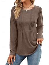 preiswerte Einfarbiges T-Shirt-Damen T Shirt Glatt Modisch Modern Brautkleider schlicht Langarm Rundhalsausschnitt Normale Oberteile Täglich Wochenende Rote Braun Beige Herbst Winter