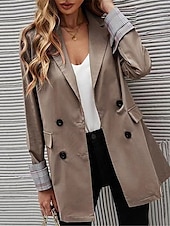 cheap Blazers &amp; Suits-Women&#039;s Blazer Work Button Solid Color Breathable OL Style Regular Fit Outerwear Long Sleeve Fall Blue S