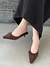 olcso Női papucsok és klumpák-női bordó lakk műbőr öszvérek masnival - elegáns felcsúsztatható sarkú hegyes orrral az elegáns ruhákhoz