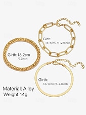 economico Accessori da donna-set di bracciali alla moda color oro da donna: catena spessa, elegante catena a serpente e bracciale rigido strutturato per un look a strati elegante