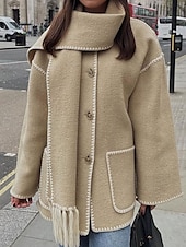 billiga Trenchcoats-Dam Vinterkappa Utomhus Gata Dagliga kläder Höst Vinter Normal Täcka Normal Håller värmen Andningsfunktion Stylish Ledigt Jacka Långärmad Slät Tofs Med fickor Svart Vit Kaki