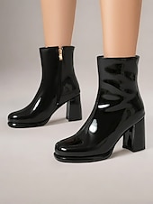 cheap Ankle Boots-Women&#039;s Gold Metallic Ankle Boots – Block Heel Shiny Fashion Boots for Parties and Special Occasions