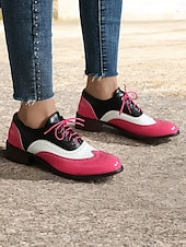 olcso Női lapos sarkú cipők-női retro rózsaszín és fekete oxford cipő – lakk műbőr fűzős brogue a vintage lezser stílushoz és divatos kirándulásokhoz