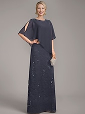 preiswerte Bodenlänge-A-Linien-Kleid, elegantes Kleid für die Brautmutter, Rundhalsausschnitt, bodenlang, Chiffon, halbe Ärmel, mit Spitze, einfarbig, 2025