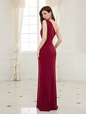 preiswerte ROT-Meerjungfrau Abendkleid Elegantes Kleid Formell Bodenlang Ärmellos Ein-Schulter-Tasche Stretch-Crepé mit Glitzer-Pailletten