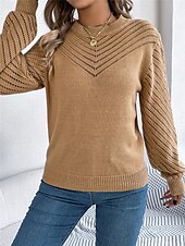 economico Colori solidi-Per donna Felpa Pullover Maglione Informale Morbido Colore puro A coste Girocollo Traforato Lavorato a maglia Manica lunga Top regolari Maglia Esterno Giornaliero Fine settimana Bianco Arancione