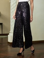 abordables pantalons de fête pour femmes-Femme Pantalon à paillettes Toute la longueur Elégant Fête / Soirée Noir bleu marine Printemps &amp; Automne S M L