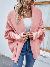 abordables Cardigans et vêtements d&#039;extérieur-Femme Pull Chandail Gilet Cardigan Décontractées Flexible Couleur monochrome A côtes Ouvrir le devant Tricoté Manche Chauve-souris manche longue Hauts réguliers Tricoter Extérieur du quotidien Fin de
