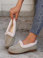 お買い得  レディース・スリッパ＆ビーチサンダル-女性用フェイクスエードモカシンスリッパ - フェイクファーの裏地付き、ステッチのディテールが施された暖かい屋内外用ハウスシューズ