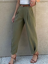 economico pantaloni eleganti da donna-Per donna Chino Di tendenza Streetwear Lunghezza intera Vita alta Liscio Tasche comodo Morbido Comodo Media elasticità Esterno Ufficio Nero Verde militare Caffè Primavera &amp; Autunno Standard