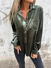 voordelige Elegante topjes-Dames Overhemd Blouse Effen Kleur Basic Casual Lange mouw Overhemdkraag Normale tops Dagelijks Knop Fuchsia Bruin Groen Herfst Winter