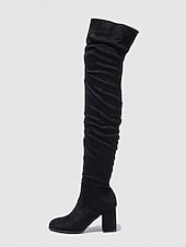 tanie Buty modowe-damskie zamszowe buty za kolano na klockowym obcasie – stylowy, luźny design z zapięciem na suwak, idealny na zimową modę
