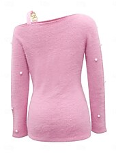 ieftine Topuri simple pentru femei-bluză de damă roz fuzzy cu un umăr mânecă lungă elegantă casual semi formală potrivire regulată toamna iarnă