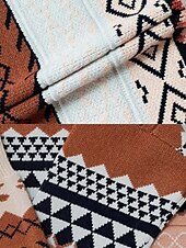 billige Grafiske mønstre og detaljer-Dame Genser Gatemote Stilfull Geometrisk Fargeblokk Crew-hals Strikket Langermet Vanlige topper Strikke utendørs Ut på byen Rosa Kakifarget Høst Vinter