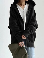 abordables chaqueta con capucha-Mujer Chaqueta con capucha Exterior Calle Ropa Cotidiana Otoño Invierno Regular Abrigo Ajuste regular Mantiene abrigado Transpirable Elegante Casual Chaquetas Manga Larga Plano Con bolsillos Full Zip