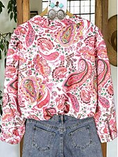 olcso Női Boho Felsők-Női Ing Absztrakt Elegáns Stílusos Modern Hosszú ujj Állógallér Normál felsők Munka Nyomtatott Arcpír rózsaszín Tavasz Ősz Tél