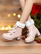 tanie Buty śniegu i zimowe-damskie brązowe botki z futerkiem i kokardkami - wygodne i stylowe obuwie na zimowe i świąteczne okazje