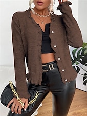 cheap Solid Colors-Women&#039;s Sweater Cardigan Casual Soft Pure Color Ribbed V Neck Buttons Knitted Long Sleeve Regular Tops Knit Outdoor Daily Weekend Pink Brown Fall Winter