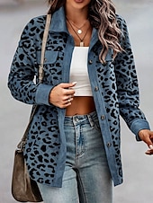 billiga Skjorta jackor-Dam Vardaglig jacka Utomhus Gata Dagliga kläder Höst Vinter Normal Täcka Normal Håller värmen Andningsfunktion Stylish Ledigt Jacka Långärmad Leopard Med fickor Mönster Rodnande Rosa Blå Grön