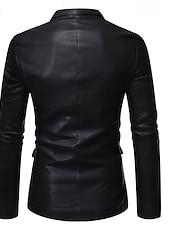 cheap Men&#039;s Blazers-Black Men&#039;s PU Leather Blazer Office Work Street Pocket Fashion Casual Spring &amp; Fall Polyester Plain Pocket Casual / Daily Single Breasted Blazer