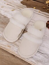 economico Ciabatte e infradito da donna-pantofole da donna con fodera in pelliccia sintetica e finitura scamosciata – calde scarpe da interno per il comfort invernale