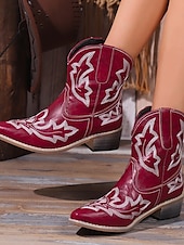 billiga Cowboy &amp; Western Boots-Dam Stövlar Cowboystövlar Utomhus Semester Dagligen Ankelstövlar Broderad Platt klack Rundtå bohemliv Semester Vintage Imitationsläder Elastiskt band Svart Röd Grön