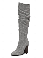 abordables Bottes souples-bottes souples marron au-dessus du genou pour femmes - talon épais, bout pointu, chaussures décontractées élégantes pour l&#039;automne et l&#039;hiver